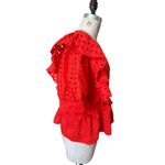 J.Crew  Ruffled Eyelet Lace Wrap Shirt in Bright Red Size XL X-Large Photo 3