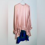Roksanda Blush Pink Colorblock Tiered Teal Blue Silk Satin Dress Size 10 Photo 3