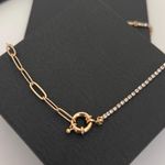 Chunky Chain Choker*Half Zircon Half Paperclip Chain Necklace* Trendy Jewelry* Tarnishing Resistant Jewelry* Gold Photo 0