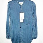 Free People SANDRINE ROSE x  Mandarin Denim Shirt Washed Striped NWT in XS Photo 0