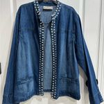 Women's Denim Open Front Jacket, Pearl and Rhinestone Embellishments Blue Size undefined Photo 1