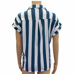 Eden & Olivia  Short Sleeve Blue White Striped Button Up Tie front Pocket Shirt M Photo 0