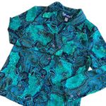 Susan Graver Paisley Button Down Long Sleeve Collared Jacket Green Blue Size M Photo 13