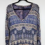 Lucky Brand  Midi Dress Women's Small‎ Blue Beige Floral V-Neck Long Sleeve Boho Photo 1
