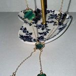Floral Necklace / double pendent / gold tone / green tones / dainty / new Photo 0