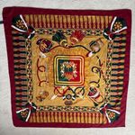 Scarf Square Tassels Medallion Print Burgundy Gold Red Photo 3