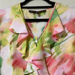 Kasper  sportswear womens medium v-neck ruffle blouse button front pastel colors Photo 1