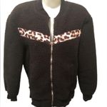 Zyia Active Leopard Flying V Fleece Jacket Sz. XS Black Teddy Workout Cozy Photo 1