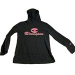 Champion Y2K Streetwear Black Hoodie Pink Logo Pullover Size M Photo 1