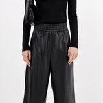 ZARA Black Faux Leather Wide Leg Pants Trousers Photo 3