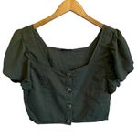 Cotton On Olive Green Button-Up Crop Flutter Sleeve Top Photo 1