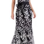 Eliza J Women's 3D-Floral Tie-Waist Halterneck Gown Black White Sz 14 Photo 2