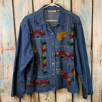 Dress Barn Vintage  Embroidered Appliqué Button zip Denim Shirt XL Photo 0