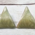 Vintage Earrings For Pierced Ears Green Wavy Triangle 1 " Photo 0