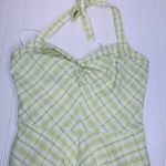 VintageY2k Lime Green Plaid Halter Dress Sz Small Photo 11
