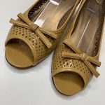 Vaneli Peep Toe Patent Leather Wedges‎ Size 9.5 Wide Tan Photo 1