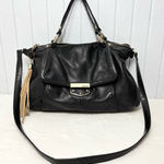 B Makowsky Large Black Genuine Leather Handbag Lombard Satchel Photo 0
