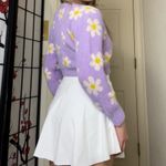 Art Class Purple Daisy Flower Button-Up Cropped Fuzzy Cardigan Sweater |  Photo 3
