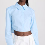 STAUD Seneca French Blue Boxy Cropped Long Sleeve Button Up Collared Top Small Photo 0