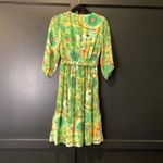 Kindred  Anthropologie chiffon long sleeve v neck pleated green geo print dress S Photo 1