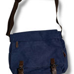 Navy Blue Canvas Messenger Laptop Bag Soft Large Crossbody Travel Work City Photo 0