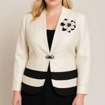 Vintage Lily&Taylor cream and black blazer jacket floral brooch, women's size 18 Photo 0