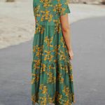 Green and Yellow Floral Midi Dress Size M Photo 1