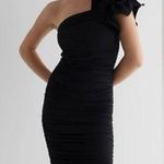 EXPRESS Black One-Shoulder Dress body contour sz small Photo 0