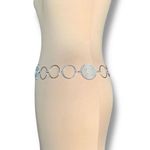 None Silver Tone Rhinestone Filigree Medallion Chain Link Belt Adjustable Fit Boho Photo 1