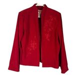 Jessica Howard  Red Embroidered Floral Opened Front Blazer Jacket Women Sz 12P Photo 0