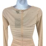 Nude Rhinestone Long Sleeve Small Mesh Mini Dress Bodycon Party Homecoming‎ Tan Photo 4