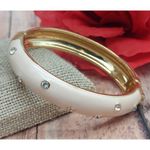 J.Crew Beautiful  Gold Tone Light Pink Hinged Bangle Bracelets Crystal Accents Photo 0
