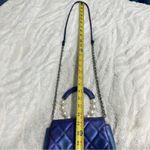 Badgley Mischka  Elegant Blue Quilted Handbag With Pearl Handle wedding formal Photo 7