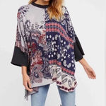 Free People  Pieced With Paisley Tunic Fringe Sweater Top Size M/L Photo 0