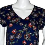 EXPRESS Shirt Women XS Navy Blue Multicolored Floral Office Casual Versatile Photo 4