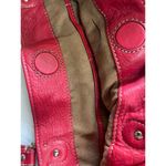 Large Red Leather Tote Bag With Double Handles Front Zipper Pocket Photo 9