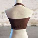SheIn Chocolate Brown Halter Crop Top with Buckle Size Small Photo 3