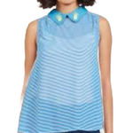 Modcloth  Blue Pineapple Embroidered Collared Sleeveless Blouse Size S Photo 0