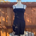 New Elegant Black Exposed Stitching Layered Square Neck Spaghetti Strap Dress L Gray Size L Photo 3