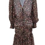 Anthropologie byTimo Ditsy Floral Print Chiffon Flounce Ruched Mini Dress Long Sleeve XS Photo 3