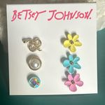 Betsey Johnson New  Whimsical Pastel Floral Snake Pearl Rhinestone Stud Earrings Photo 0