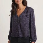 Marine layer NWOT Rory Longsleeve Ruffle Blouse in Blue Cheetah Photo 0