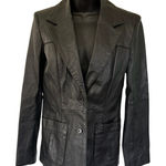 Newport News Vtg y2k Leather Blazer Jacket Sz 6 Euro Fitted Career Office Black Photo 0
