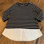 Karl Lagerfeld  Top Crewneck Mock Layer Striped Crimson Black Sweater Size L Photo 4