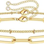 Dainty Gold Bracelet Stack, Trendy Layered Gold Bracelets For Women Non Tarnish, 14K Gold Filled Bracelet Set Valentine's Day Birthday Gift Photo 0