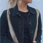 Western New Orleans Saints Jean Jacket Coat Denim Fringe Boho Embellish A12 Black Size M Photo 10