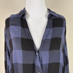 Rock & Republic Shirt Top Womens XL Blue Plaid Long Tabbed 3/4 Sleeve High Low Photo 2