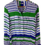 Gap ‎ Medium Striped Long Sleeve Shirt Button Up Top Green Blue White Preppy Photo 0