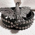 Black & Brown London Leather Studded Rhinestone Eagle Bird Belt Buckle Festival Photo 0