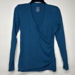 L.L.Bean  Women’s Small Wrap Top Blue Long Sleeve V-Neck Stretch Casual Shirt Photo 0